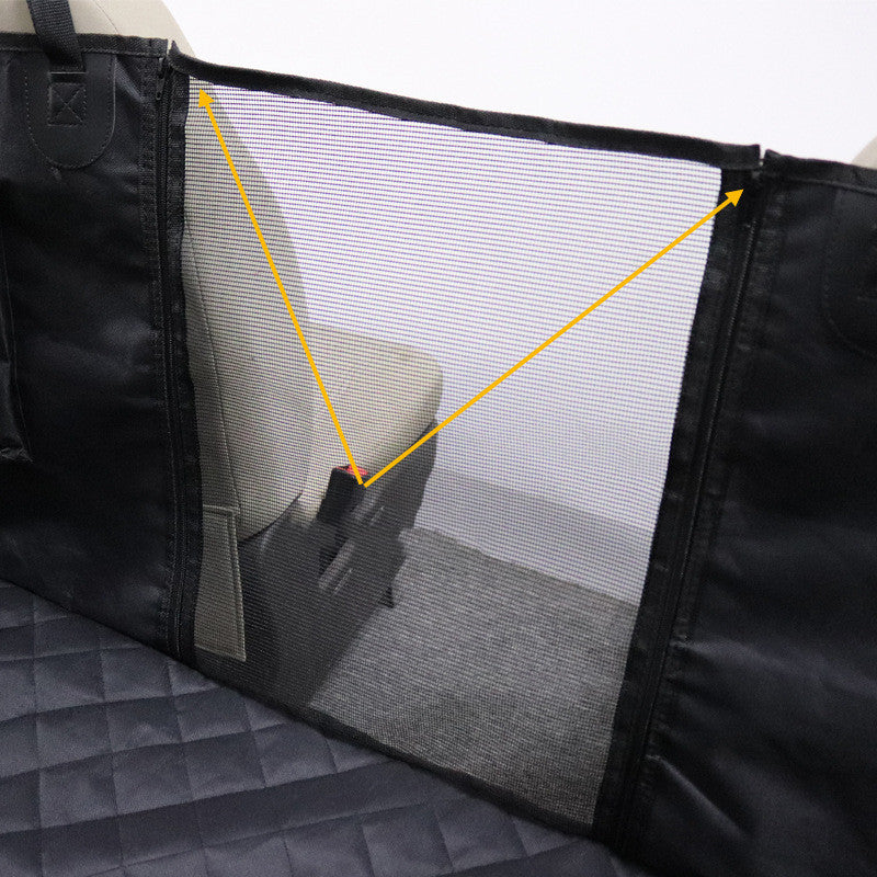 Luxury Rear Car Dog Mat – Two-Seat Cover with Isolation Net & Storage Pocket