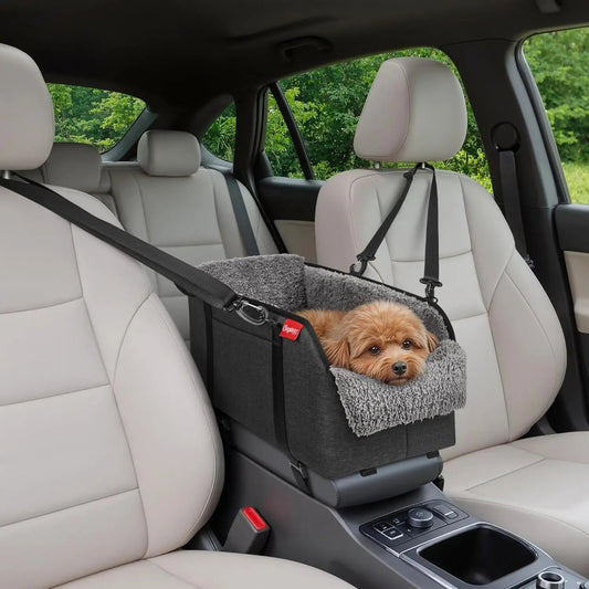 Console Dog Car Seat for Small Dogs – Portable Booster with Plush Cushion