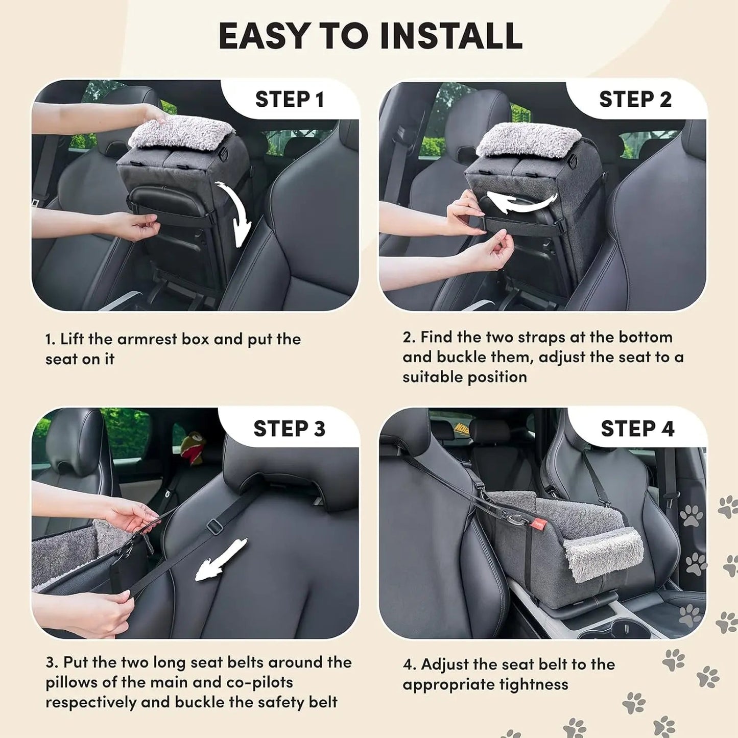 Console Dog Car Seat for Small Dogs – Portable Booster with Plush Cushion