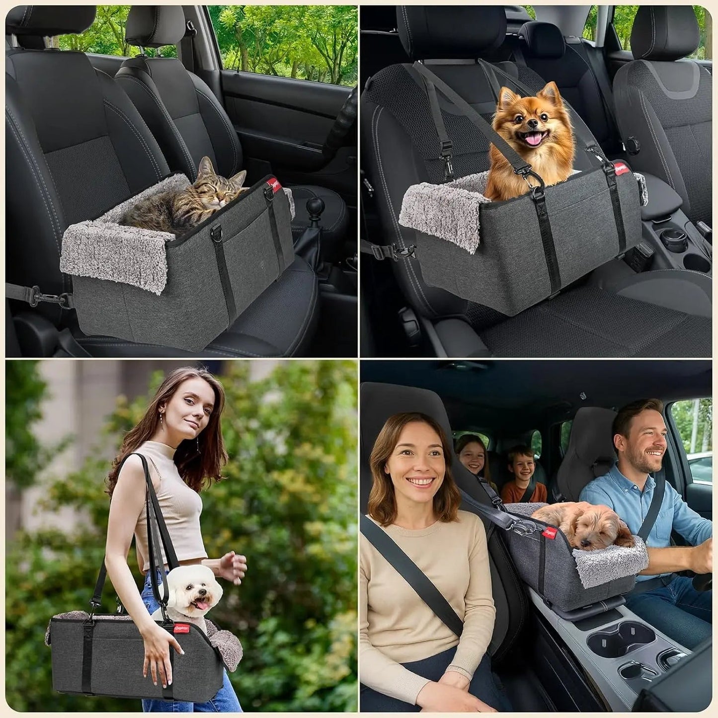 Console Dog Car Seat for Small Dogs – Portable Booster with Plush Cushion