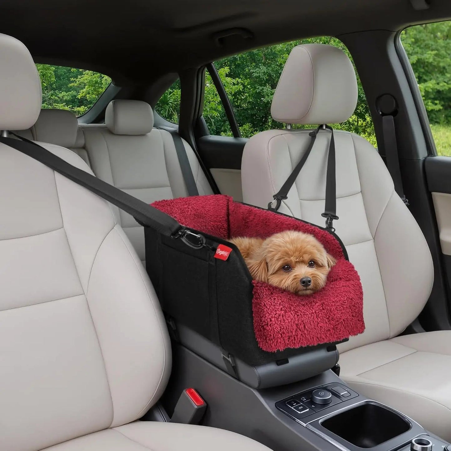 Console Dog Car Seat for Small Dogs – Portable Booster with Plush Cushion