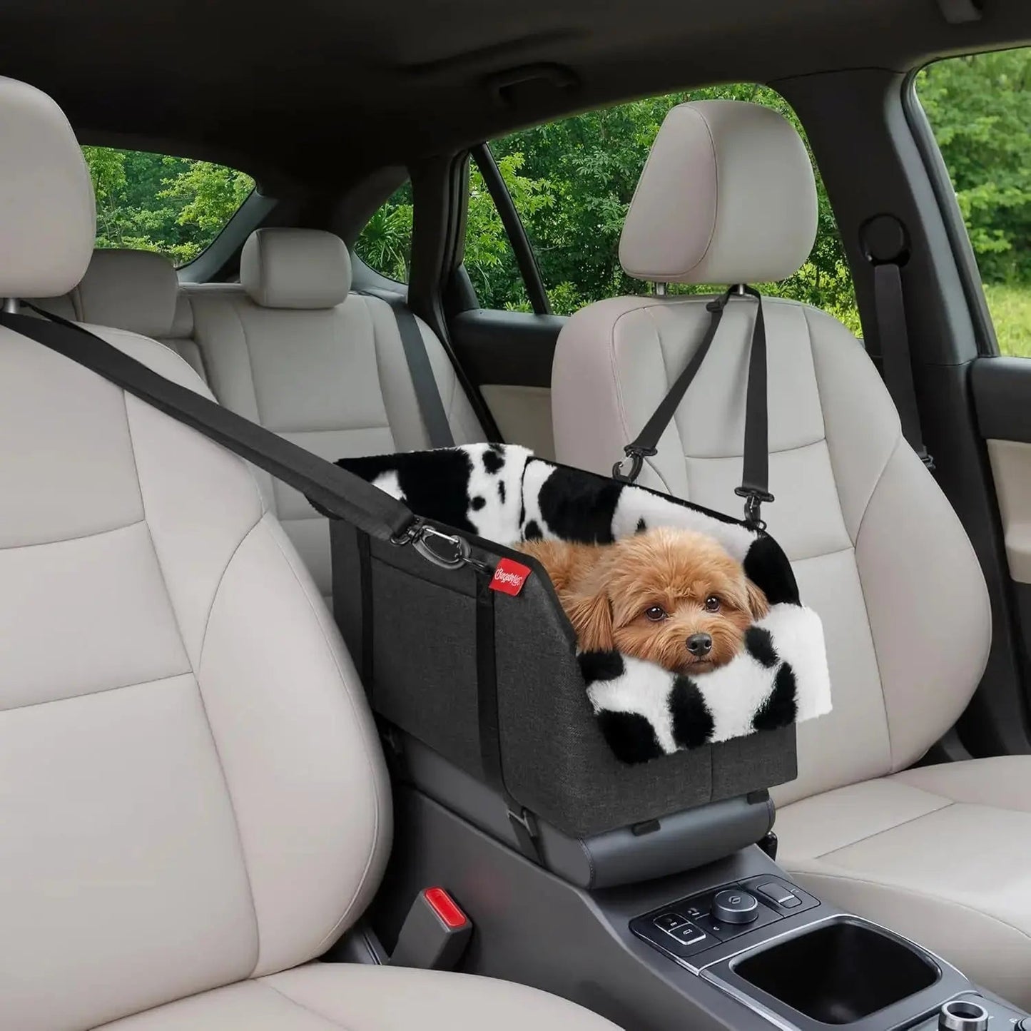 Console Dog Car Seat for Small Dogs – Portable Booster with Plush Cushion