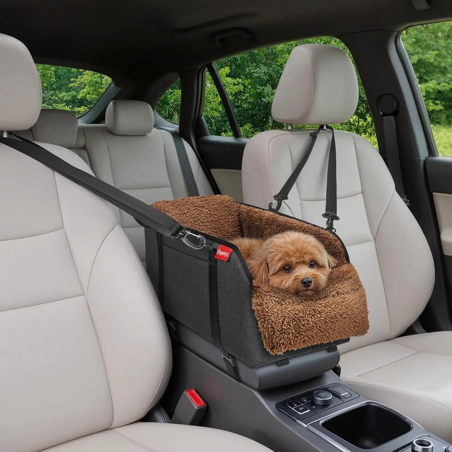 Console Dog Car Seat for Small Dogs – Portable Booster with Plush Cushion