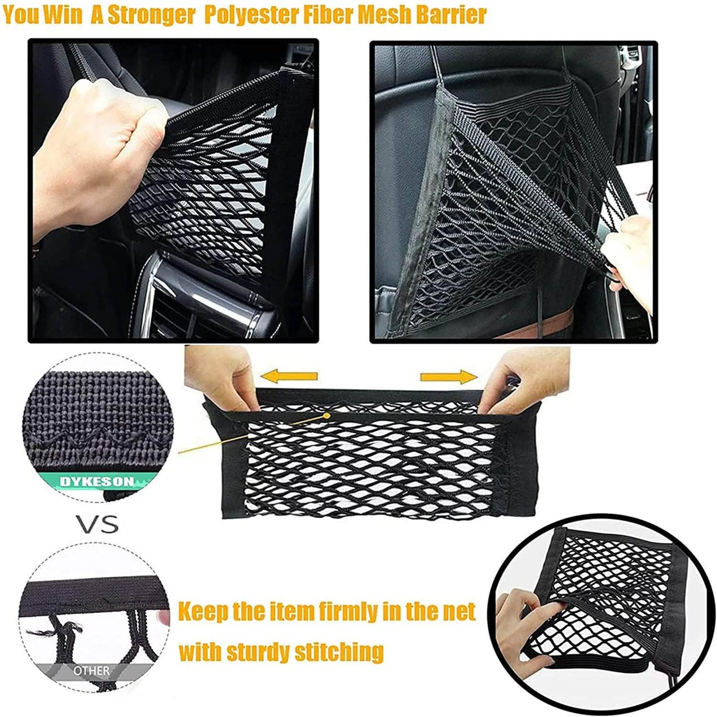 Car Pet Barrier & Seat Organizer – Mesh Storage with Safety Hooks