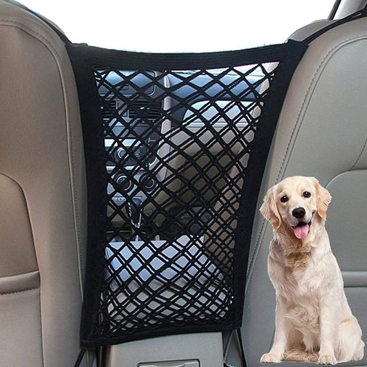 Car Pet Barrier & Seat Organizer – Mesh Storage with Safety Hooks