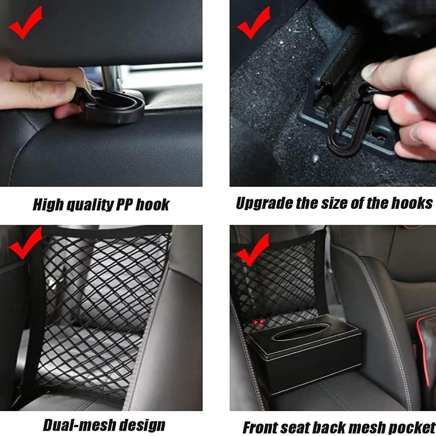 Car Pet Barrier & Seat Organizer – Mesh Storage with Safety Hooks